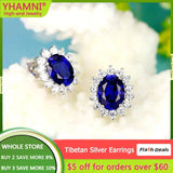 Lab Sapphire Earrings Allergy Free Ear Jewelry with CZ Stone Stud Earrings Women