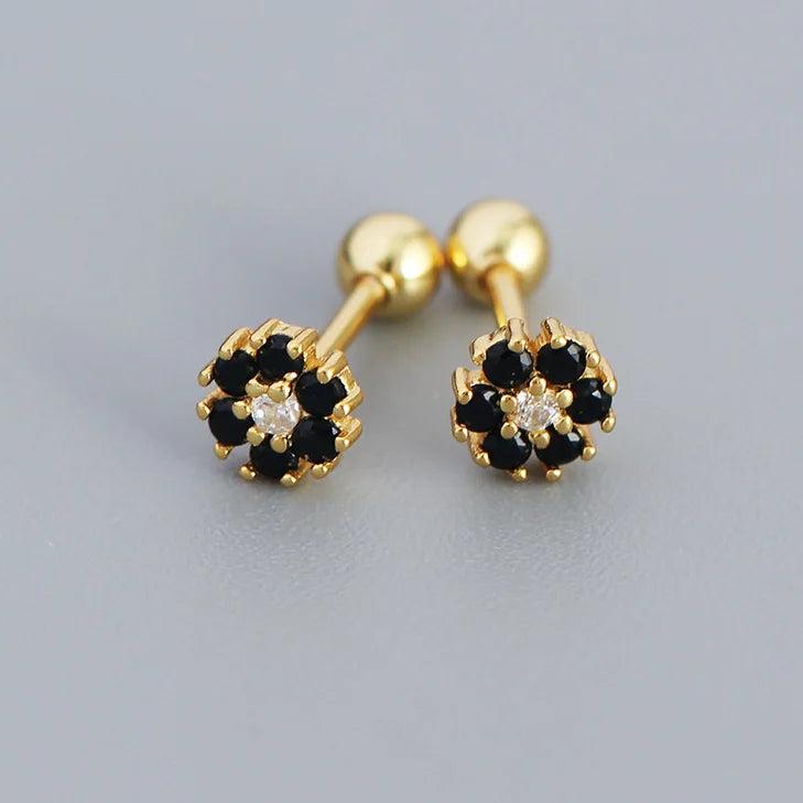 925 Silver Colorful Zircon Flower Stud Earrings Classic Fine Jewelry