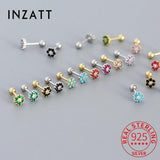 925 Silver Colorful Zircon Flower Stud Earrings Classic Fine Jewelry