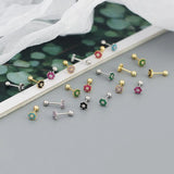 925 Silver Colorful Zircon Flower Stud Earrings Classic Fine Jewelry