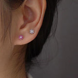 925 Silver Colorful Zircon Flower Stud Earrings Classic Fine Jewelry