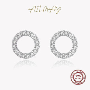 925 Silver Circle Zircon Stud Earrings, Elegant Gift