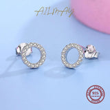 925 Silver Circle Zircon Stud Earrings, Elegant Gift