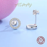 925 Silver Circle Zircon Stud Earrings, Elegant Gift