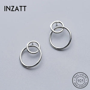INZATT 925 Silver Round Stud Earrings Women Fine Jewelry