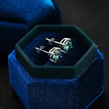 Green Moissanite Earring 4 Prongs Classic Lab Grown Diamond with 925 Sliver