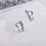 Labradorite Huggie Earrings 925 Silver C-Shaped Hoops