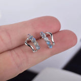 Labradorite Huggie Earrings 925 Silver C-Shaped Hoops