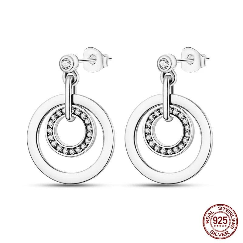 925 Silver Double Circle Zircon Ear Studs Engagement Jewelry