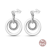 925 Silver Double Circle Zircon Ear Studs Engagement Jewelry