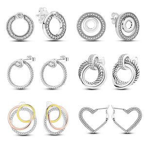 925 Silver Double Circle Zircon Ear Studs Engagement Jewelry