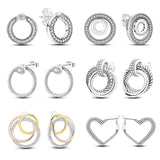 925 Silver Double Circle Zircon Ear Studs Engagement Jewelry