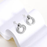 925 Silver Double Circle Zircon Ear Studs Engagement Jewelry