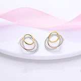925 Silver Double Circle Zircon Ear Studs Engagement Jewelry