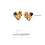 Vintage Silver Heart Love Stud Earrings with Natural Stone