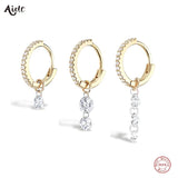 925 Silver Zircon Charms Earrings Crystal Circle Pave Delicate