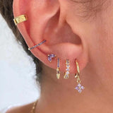 925 Silver Purple CZ Series Stud Earrings Crystal Flower Ear Stud Jewelry