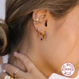 925 Silver Purple CZ Series Stud Earrings Crystal Flower Ear Stud Jewelry