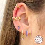 925 Silver Purple CZ Series Stud Earrings Crystal Flower Ear Stud Jewelry