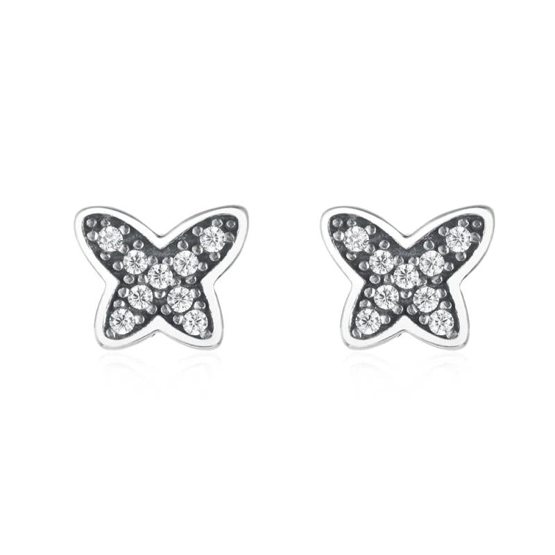 925 Sterling Silver Butterfly Zircon Stud Earrings for Women