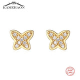 925 Sterling Silver Butterfly Zircon Stud Earrings for Women