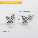925 Sterling Silver Butterfly Zircon Stud Earrings for Women