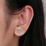 925 Sterling Silver Butterfly Zircon Stud Earrings for Women