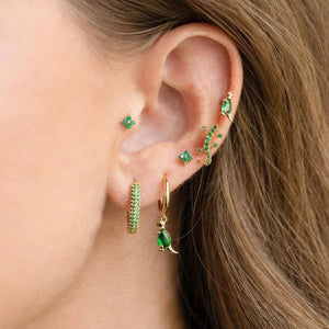 6 Pcs Green Cubic Zircon Piercing Earrings Set, Animals Cartilage Jewelry