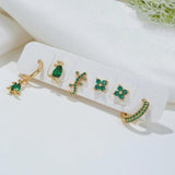 6 Pcs Green Cubic Zircon Piercing Earrings Set, Animals Cartilage Jewelry