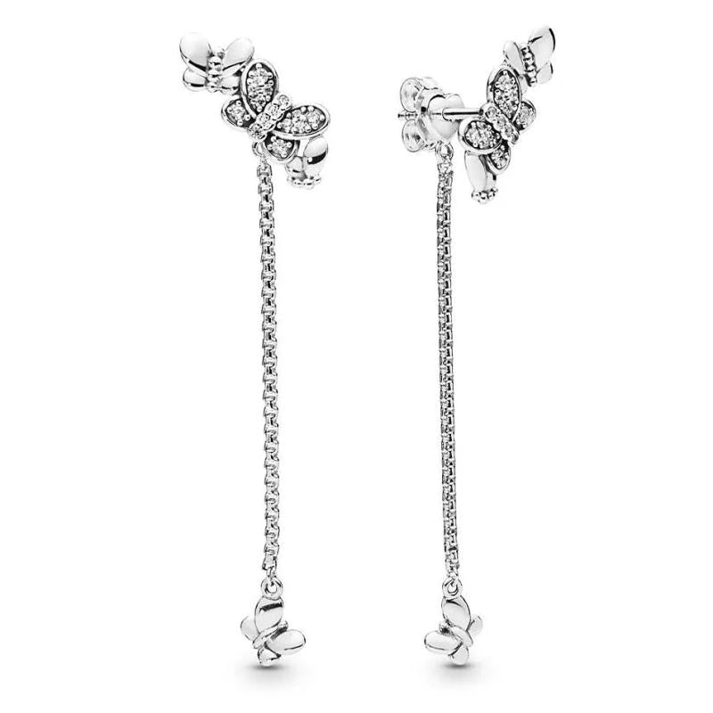 925 Silver Butterfly & Feather Earring Set for Women