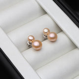 925 Silver Double Pink Pearl Stud Earrings Wedding Jewelry