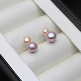 925 Silver Double Pink Pearl Stud Earrings Wedding Jewelry
