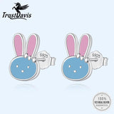 925 Silver Rabbit Charm Stud Earrings For Girls Birthday Gift