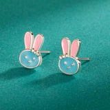 925 Silver Rabbit Charm Stud Earrings For Girls Birthday Gift