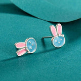 925 Silver Rabbit Charm Stud Earrings For Girls Birthday Gift