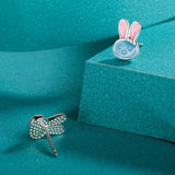 925 Silver Rabbit Charm Stud Earrings For Girls Birthday Gift