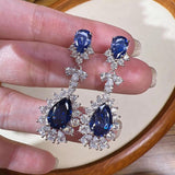 Sapphire CZ Long Earrings 925 Sterling Silver Vintage Dangle