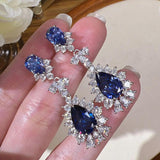 Sapphire CZ Long Earrings 925 Sterling Silver Vintage Dangle