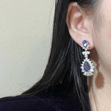 Sapphire CZ Long Earrings 925 Sterling Silver Vintage Dangle