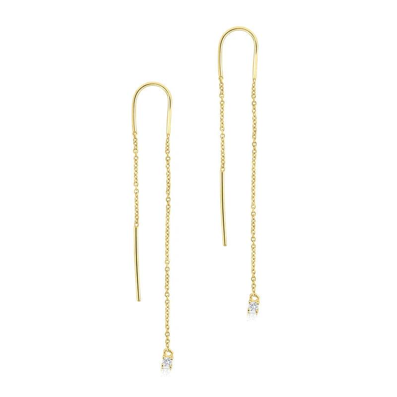 925 Silver Tassel Drop Earrings Zircon Charm Threaders