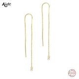 925 Silver Tassel Drop Earrings Zircon Charm Threaders