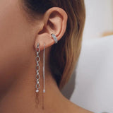 925 Silver Tassel Drop Earrings Zircon Charm Threaders