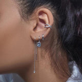 925 Silver Tassel Drop Earrings Zircon Charm Threaders