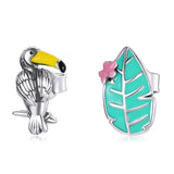 925 Silver Bee & Flamingo Asymmetrical Earrings for Women