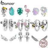 925 Silver Bee & Flamingo Asymmetrical Earrings for Women