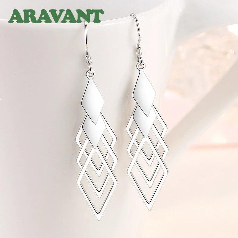 925 Silver Geometric Drop Earrings For Women
