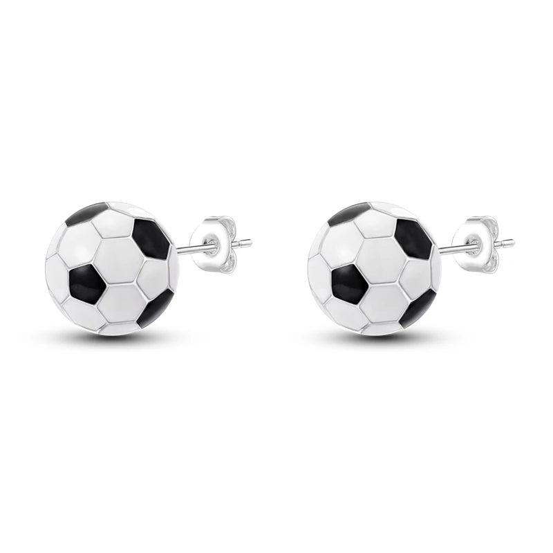 Football Soccer Ball Silver Stud Earrings for Women Girls