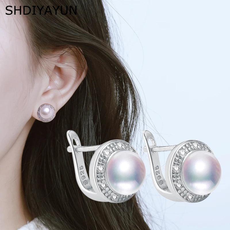 925 Silver Vintage Style Pearl Diamond Stud Earrings