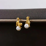 Asymmetric Cat Pearl Earrings for Women