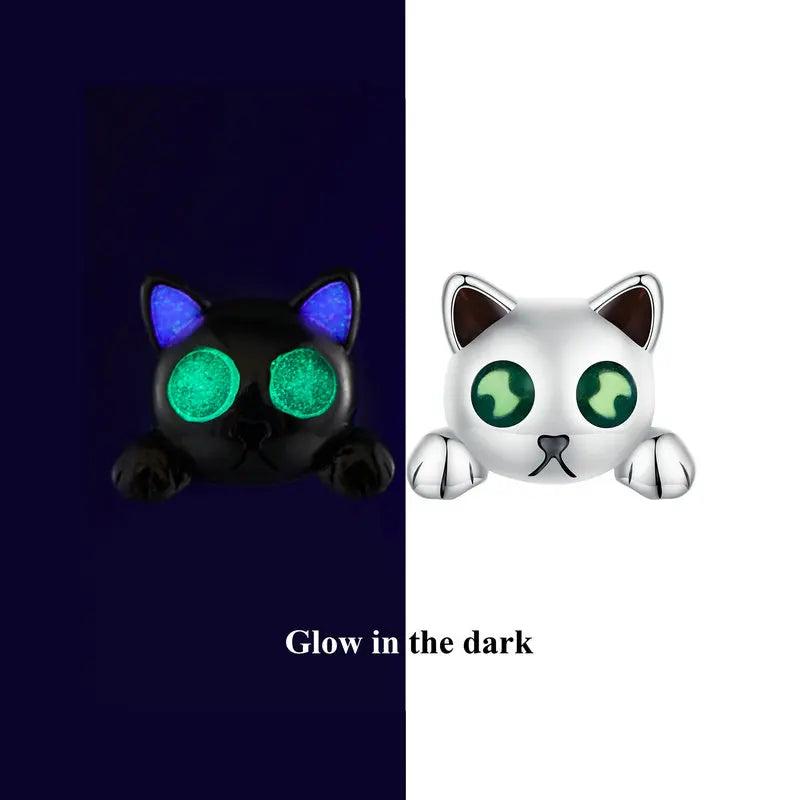 925 Silver Cat Luminous Stud Earrings Gift